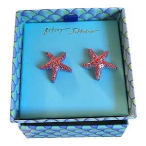 Betsey Johnson Mermaid Jewels Crystal Starfish Stud Earrings, Purple w/Red Beads